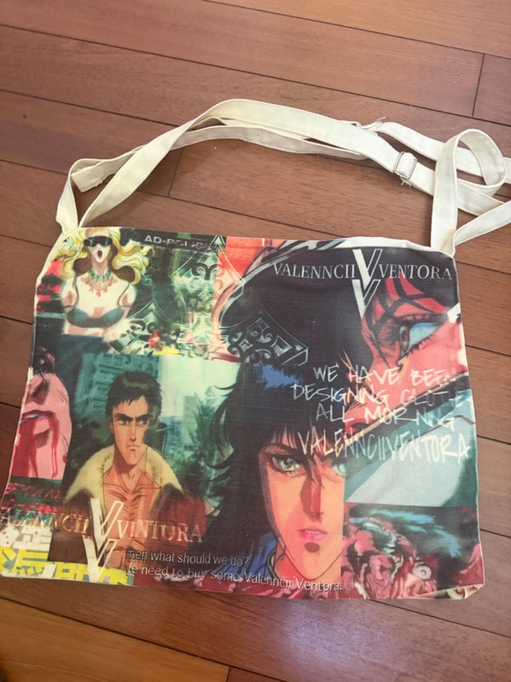 Graphic Tote Bag in Multicolor. Anime print. With zipper.Original local designer
